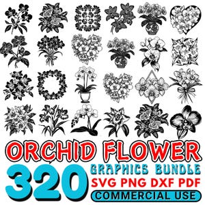 Orchid Flower SVG | Floral Clipart | Orchid DXF Bundle | Tropical Flowers PNG | Cricut Cut Files | Botanical Design | Orchid Silhouette
