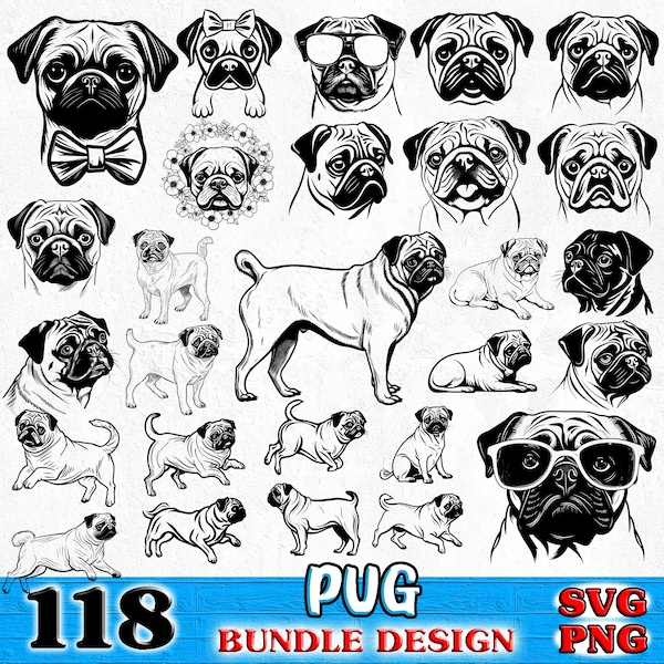 PUG dog pet lover owner Bundle SVG, PNG instant digital downloads