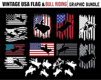 File svg di Bull Riding - PACCHETTO BANDIERA Bull Riding Download digitali istantanei di file svg di cowboy rodeo e toro