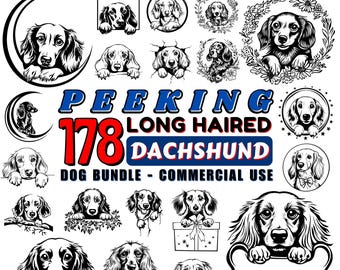 Peeking Long Haired Dachshund SVG | Dachshund Cut File Bundle | SVG DXF for Cricut Projects | Commercial Use Dog Design