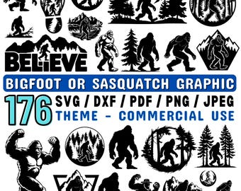 Bigfoot Sasquatch SVG Bundle | Forest Silhouette Cut Files | Cricut Ready Designs | Yeti Clipart Collection | Commercial
