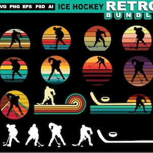 Ice hockey svg Retro sunset BUNDLE graphic art - hockey sports svg file