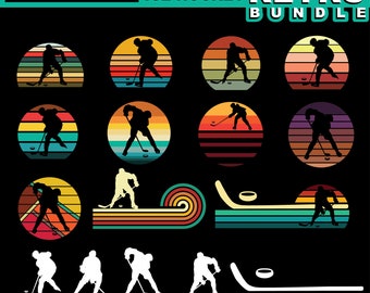 Ice Hockey Svg Retro Sunset Svg & Png Bundle vintage hockey sports graphic art designs for Cricut crafts, shirts decor instant downloads