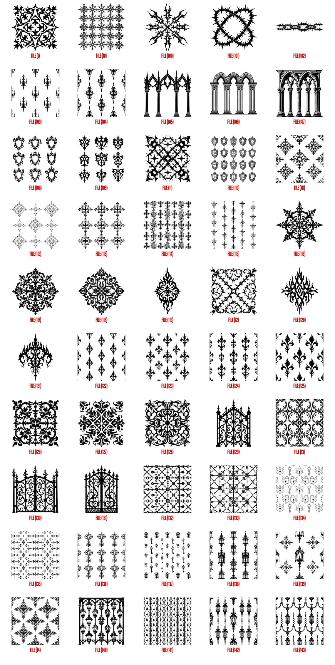 Gothic Seamless Dark Motif Patterns SVG Bundle for Laser Engraving ...