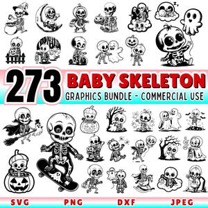 Pacote de esqueleto de bebê SVG Arquivos de corte de esqueleto de bebê fofo Halloween Maternidade SVG | Anúncio de gravidez | Cricut Silhouette | Uso comercial
