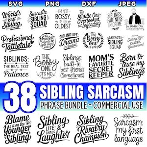 Geschwister Sarkasmus SVG Bundle | Lustige Bruder Schwester Zitate | Cricut Cut Dateien | DXF & PNG | Sofortdownload | Kommerzielle Nutzung | Familienhandwerk