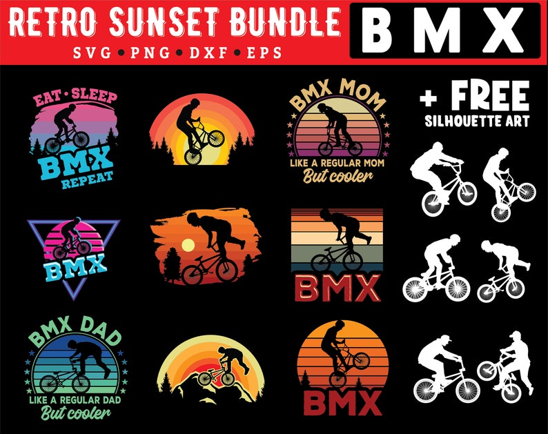 BMX Bicycle Svg Png Pdf & Dxf Bundle Freestyle Biker Bike Vector ...