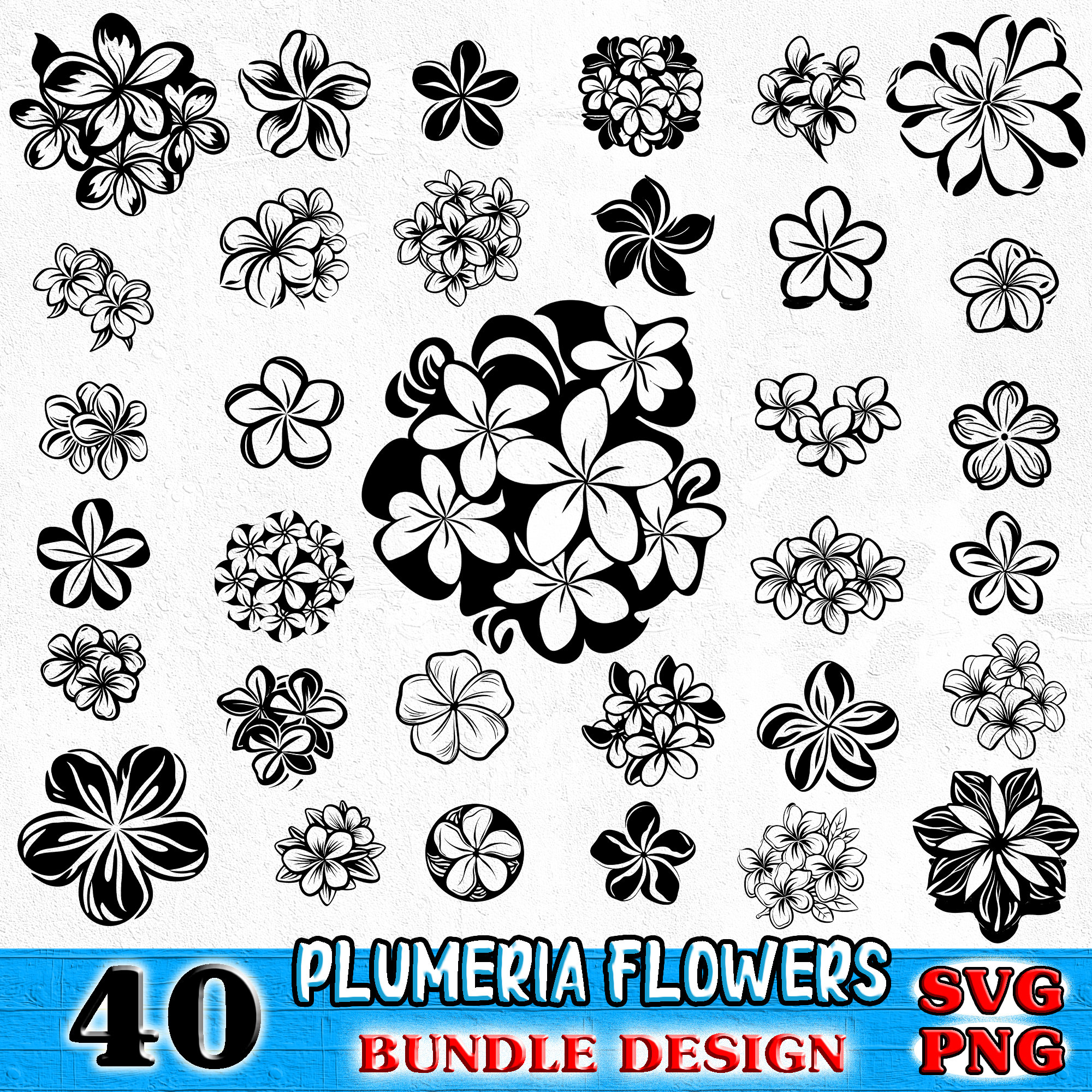 Plumeria Bundle SVG, PNG instant digital downloads