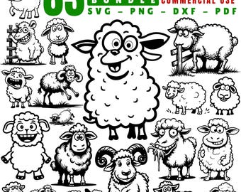 Quirky Sheep Svg Png Pdf & Dxf Bundle funny farm animal graphics for Cricut crafts and laser cutting instant downloads