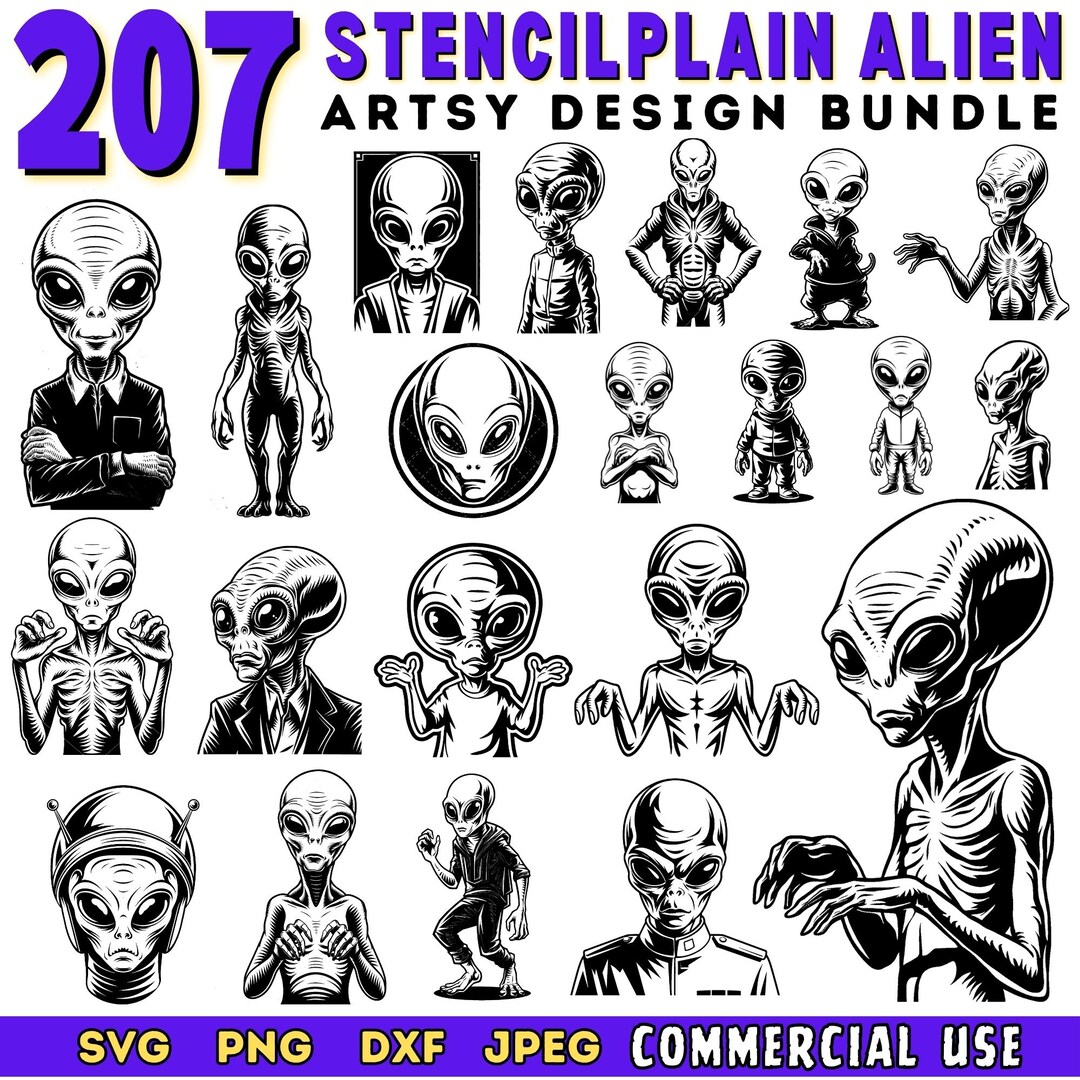 Alien Artsy Design SVG Bundle | Alien Silhouette Cut Files ...