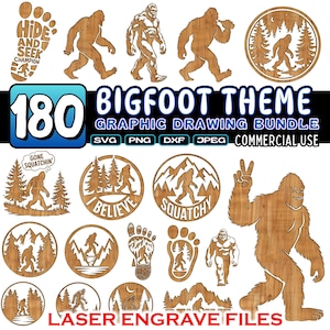 Bigfoot-gravurebestanden | Sasquatch Laser Art Yeti-graveerontwerp Bigfoot DXF voor CNC-gravure van bosscènes | Wildlife lasergesneden commercial