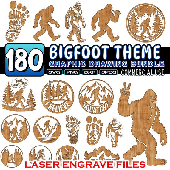 Bigfoot Engraving Files | Sasquatch Laser Art Yeti Engrave Design Bigfoot DXF for CNC Forest Scene Engraving | Wildlife Laser Cut Commercial