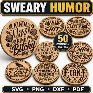Sweary Humor Coaster Svg Png Pdf Dxf-filer Rolig vuxen dryckesdekor digital nedladdning