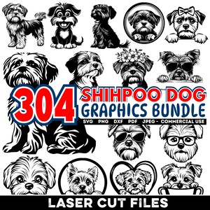 Chien shorkie SVG | Mélange Yorkie Shih Tzu | Lot Shorkie DXF | Fichiers découpés au laser