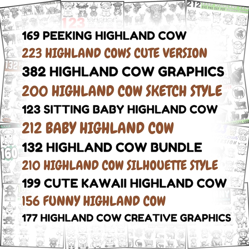 Mega pakiet Highland Cow SVG | Pliki DXF z uroczymi zwierzętami gospodarskimi | Clipart Highland Cow | Pliki Cricut Cut | Projekty Farmhouse SVG | Użytek komercyjny zdjęcie 6