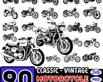 Classic Motorcycles Bundle SVG, PNG instant digital downloads