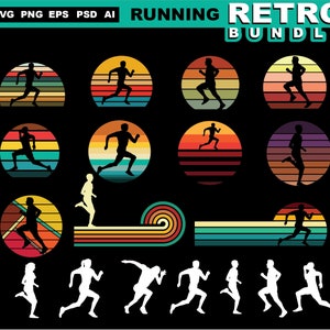 Running svg files - fitness gym marathon run svg art graphic bundle retro style