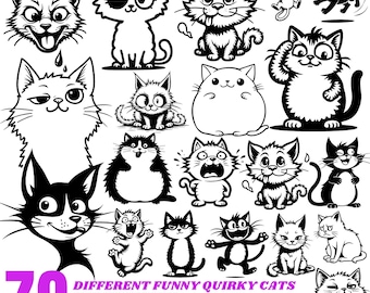 Different Funny Quirky Cats Svg Png Pdf & Dxf Bundle for Cricut crafts, cat lover humor quotes, and cute feline designs instant downloads.