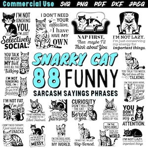 Snarky Katze Lustige Sarkasmus Sprüche SVG Dxf Png Jpeg Bundle Sofortige digitale Downloads - Kommerzielle Nutzung