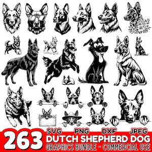 Paquete de descargas digitales instantáneas de perros pastores holandeses Svg Dxf Png Jpeg - Uso comercial
