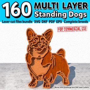 Lot de fichiers multicouches découpés au laser Dxf Svg Pdf et Eps - Chiens debout, téléchargements instantanés de races de chiens chiots amoureux des animaux de compagnie