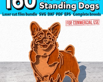 Multi layer laser cut files bundle Dxf Svg Pdf and Eps - Standing dogs complete dog breeds puppy pet lover instant downloads