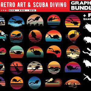 Scuba svg files - sunset art bundle graphic theme vintage  Eat Sleep Scuba diving Repeat retro style