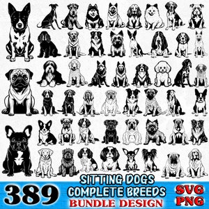 Właściciel zwierząt ładny siedzący pies Kompletny pakiet ras SVG, PNG, natychmiastowe cyfrowe pliki do pobrania