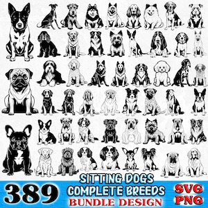 Schattige zittende honden baasje complete rassenbundel SVG, png instant digitale downloads
