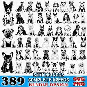 Cute sitting dogs pet owner Complete Breeds Bundle SVG, PNG instant digital downloads