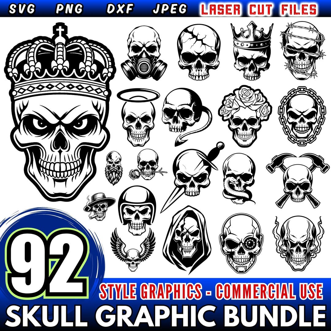 Skull Graphics Laser Cut Files | Skull SVG DXF Bundle | Engraving Art ...