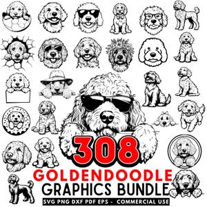 Ensemble SVG chien Goldendoodle | Fichiers de coupe Goldendoodle | Silhouette de chien | Modèles prêts à l'emploi | Collection d'artisanat pour les amoureux des animaux de compagnie