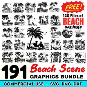 Beach scene Svg Dxf Png Bundle / sunset beach scene svg / Summer beach scene nstant digital downloads  Commercial use designs