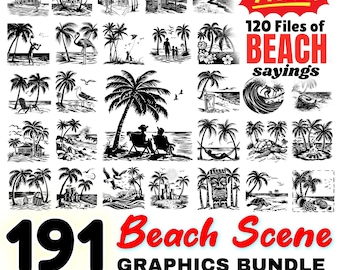 Paquete de escenas de playa Svg Dxf Png / Escena de playa al atardecer SVG / Escena de playa de verano Descargas digitales instantáneas Diseños para uso comercial