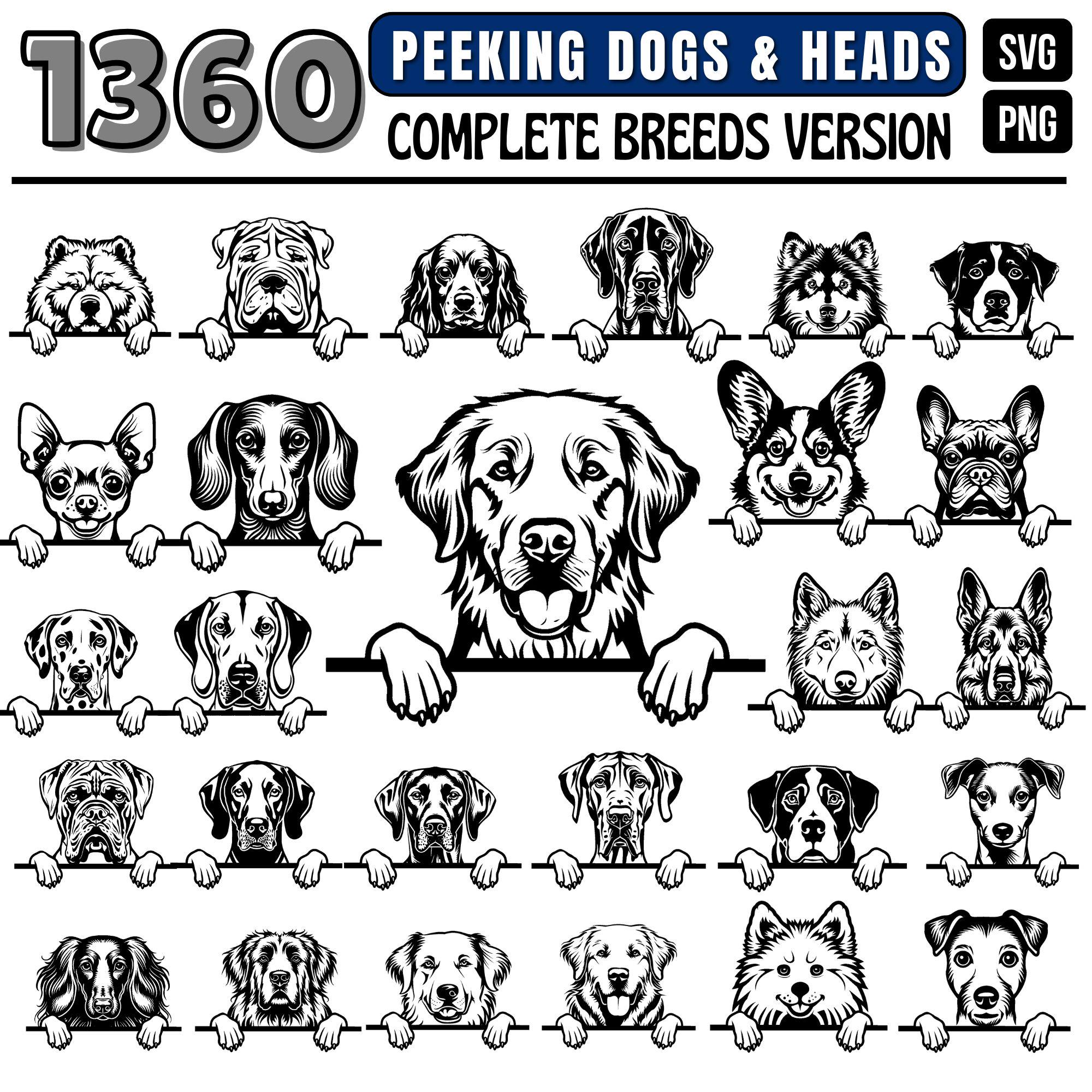 1360 Peeking Dogs SVG Bundle, Complete Dog Breeds Puppy Head