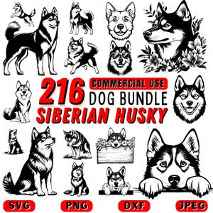 Siberian Husky Dog SVG Bundle | Husky DXF Cut Files | Husky Silhouette Designs | Cricut Dog Files Commercial Use