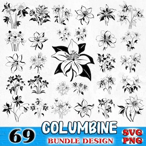 Columbine Flowers SVG Bundle, PNG Art for Crafting, Instant Digital Files for DIY Projects, Instant Download