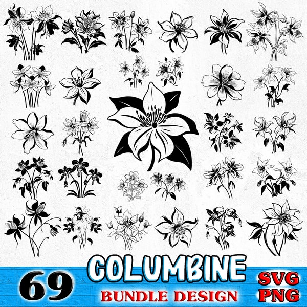 Columbine Flowers Bundle SVG, PNG instant digital downloads