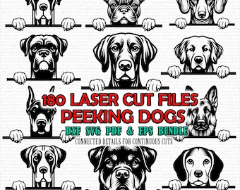 180 Laser cut files peeking dogs complete dog breeds files CNC Plasma Bundle Svg Dxf Png Pdf Jpeg Eps Connected details - instant downloads