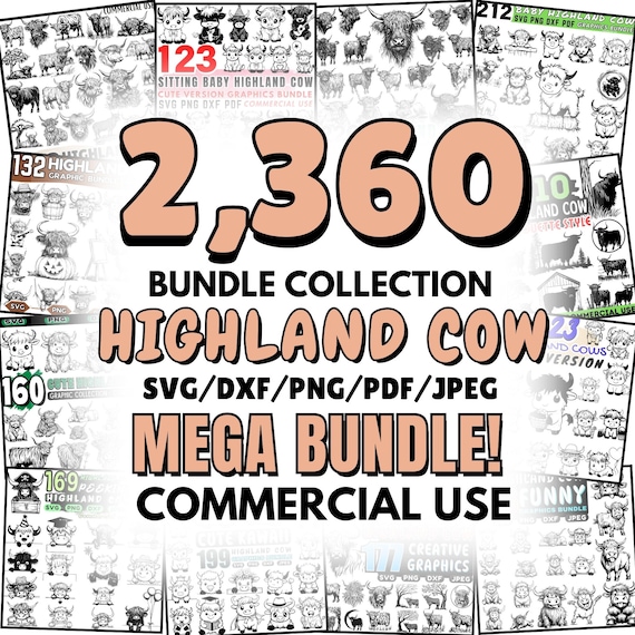 Highland Cow Mega Bundle SVG | Cute Farm Animal DXF Files | Highland Cow Clipart | Cricut Cut Files | Farmhouse SVG Designs | Commercial Use