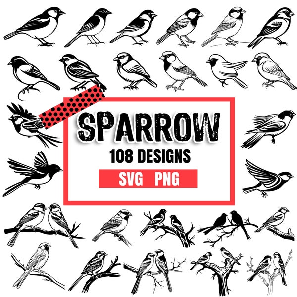 Sparrow, Bundle SVG, PNG instant digital downloads