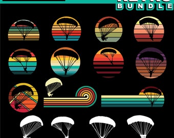 Retro parachute svg bundle for skydiving and paragliding graphic art - instant download