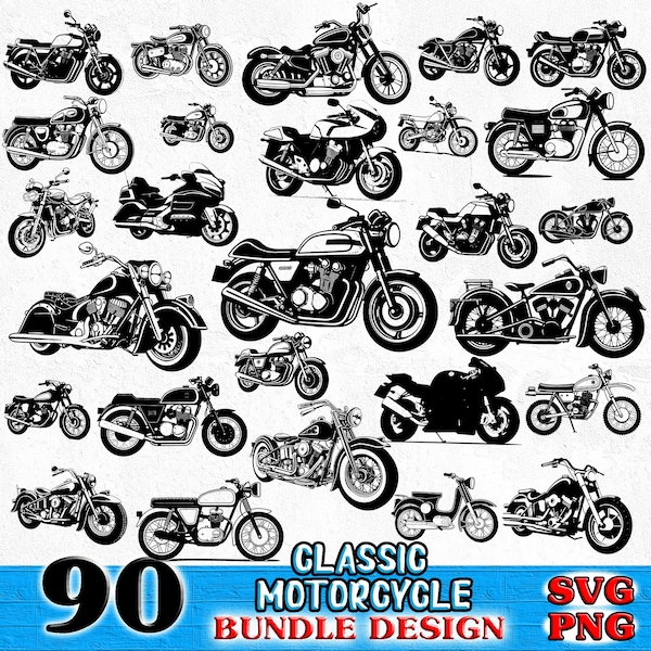 Classic Motorcycles Bundle SVG, PNG instant digital downloads