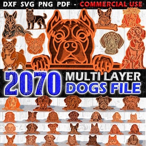 HONDEN Meerlaagse lasergesneden bestanden Dxf-, Svg-, Eps- en Pdf-bundel - complete rassen CNC Meerlaagse 3D-gelaagde gesneden bestanden Directe downloads