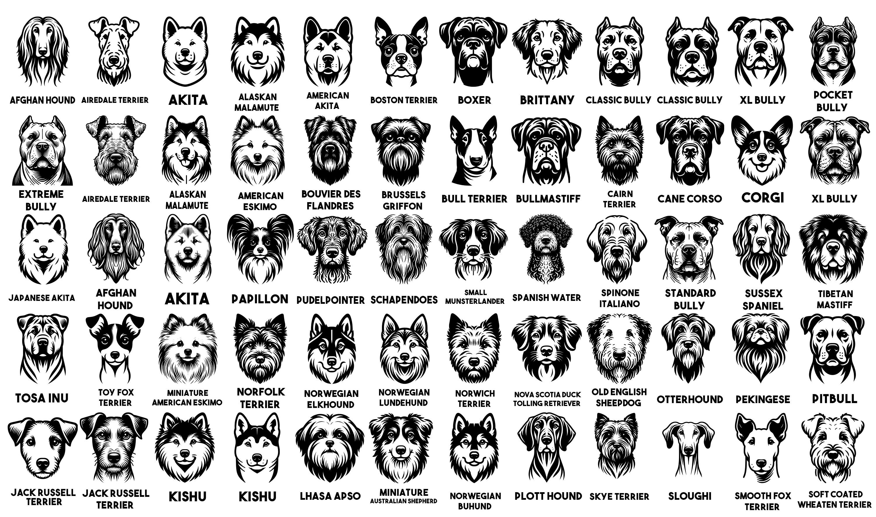 Dog Heads Svg & Png Bundle With 180 Cuttable Dog Faces Featuring ...