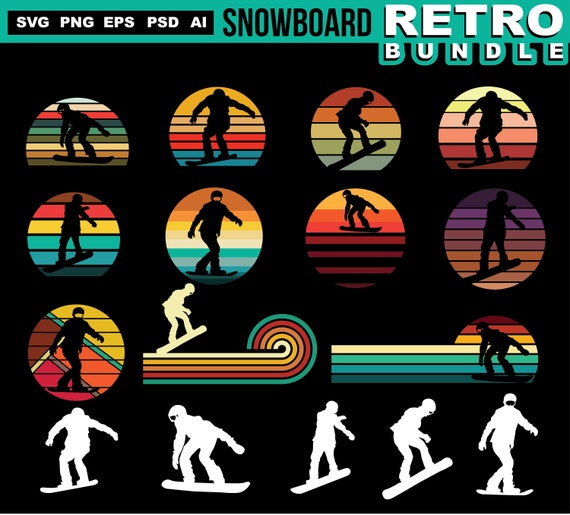 Download Snowboard Svg File Retro Sunset Bundle And Silhouette Graphics Etsy