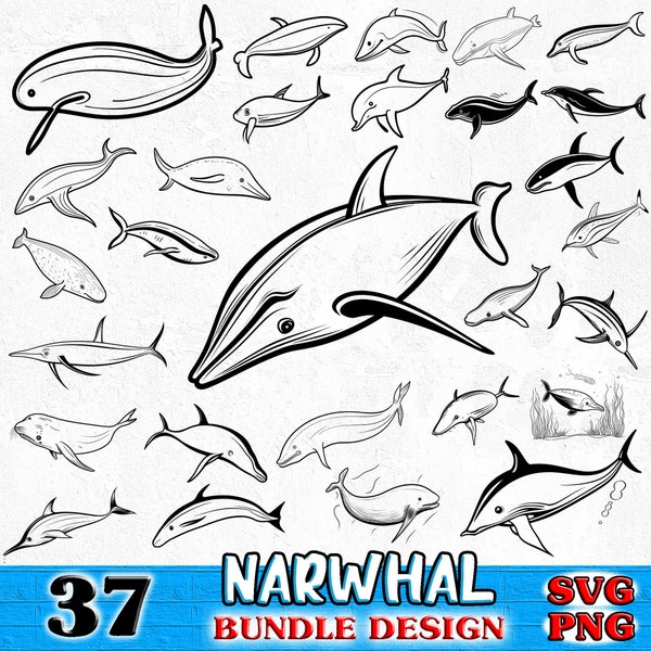 Narwhal, Bundle SVG, PNG instant digital downloads