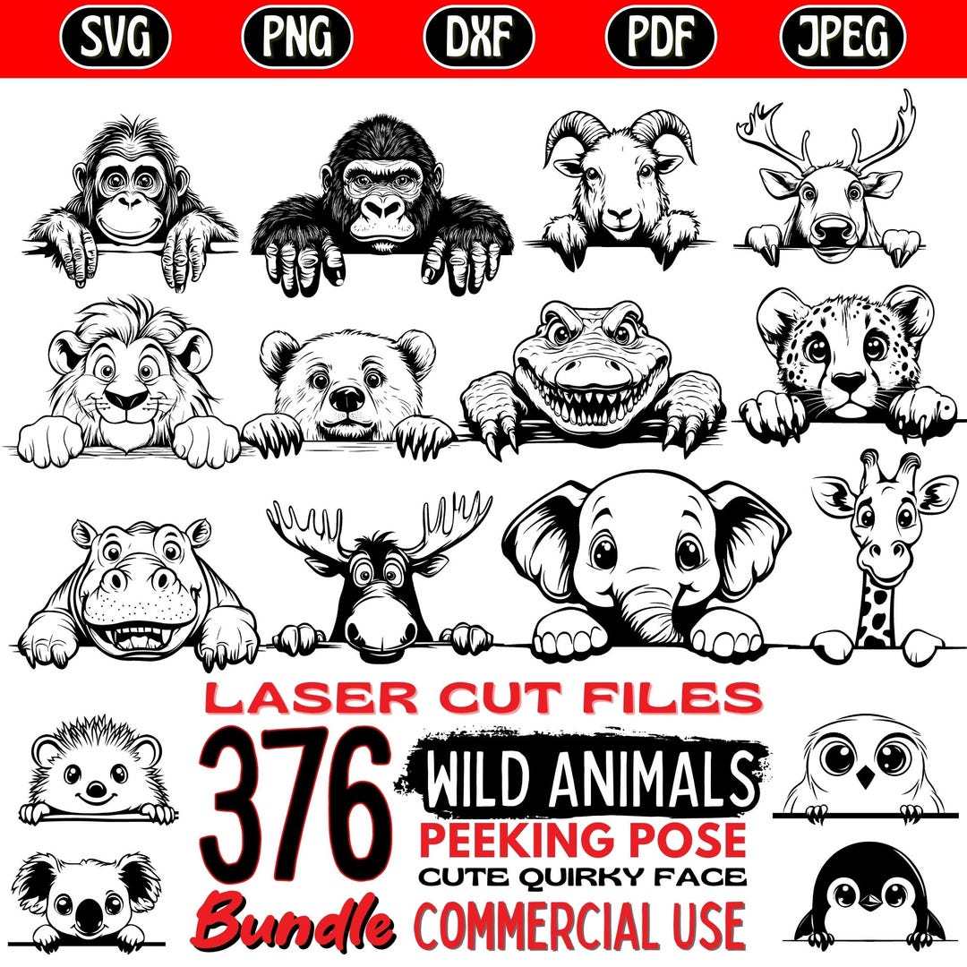 Laser Cut Files Wild Animals Peeking Pose Cute Quirky Face Bundle Svg ...
