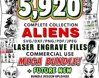 Alien Svg & Png Mega Bundle UFO Extraterrestrial Engraving Designs Space Etching Digital Art Files instant downloads