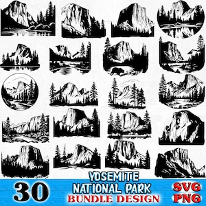 Parc national de Yosemite Bundle SVG, téléchargements numériques instantanés PNG